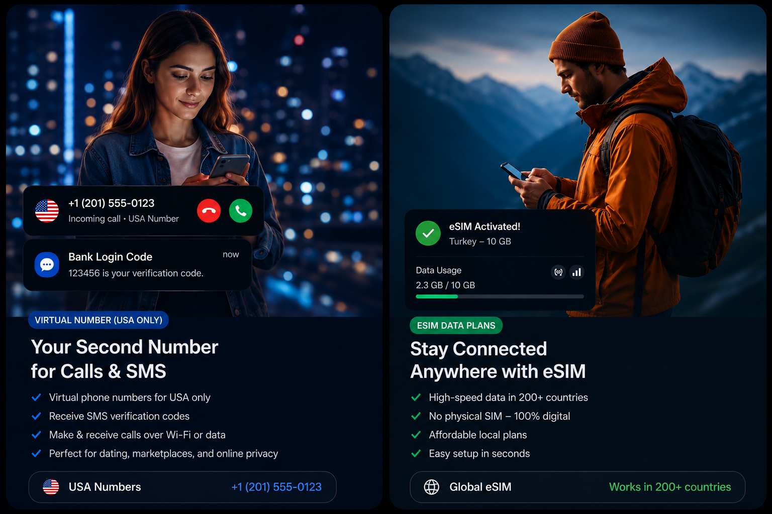 GhostNumber virtual number and eSIM features